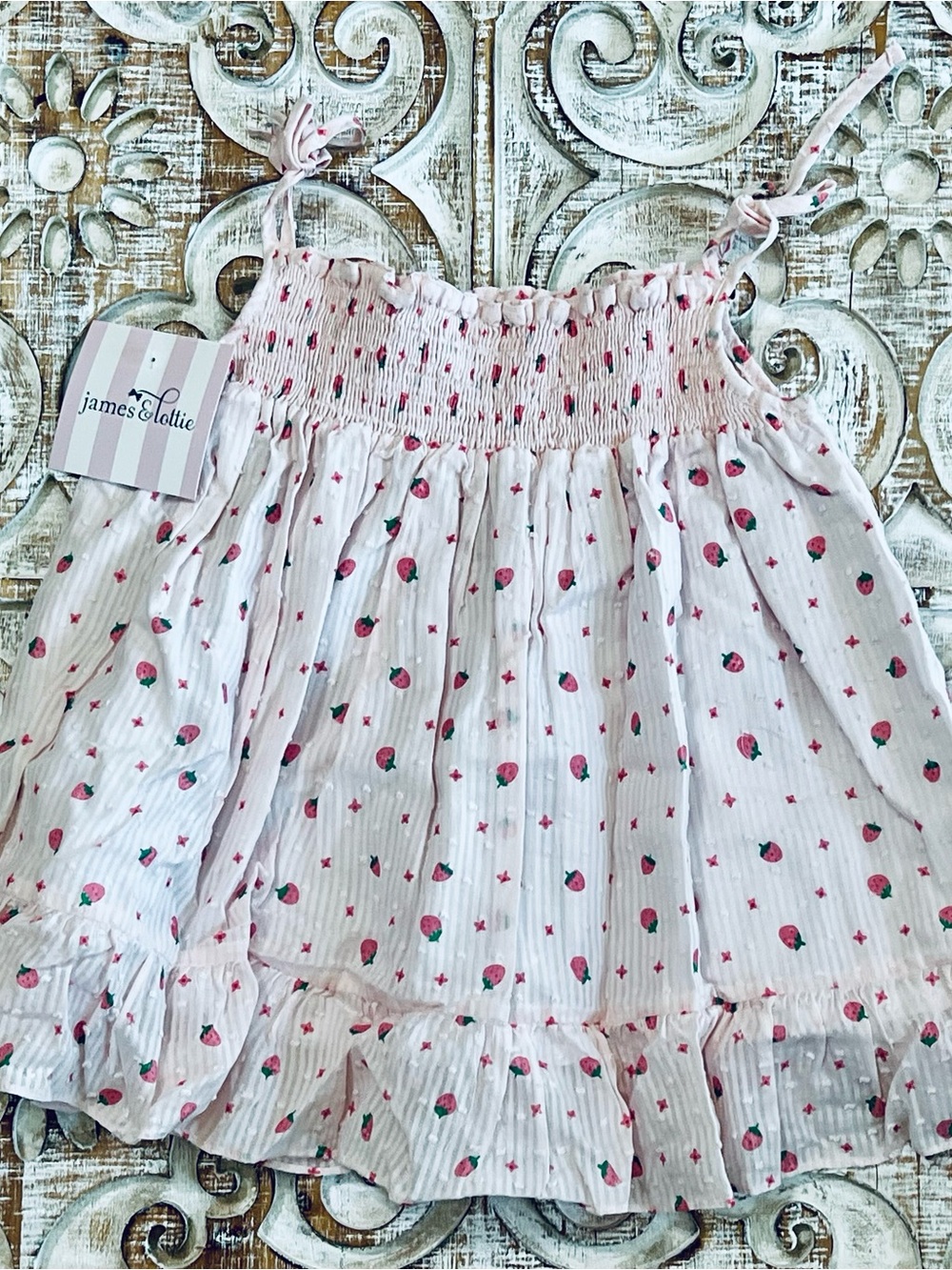 James & Lottie Pink Strawberry-Print Girls' Sundress